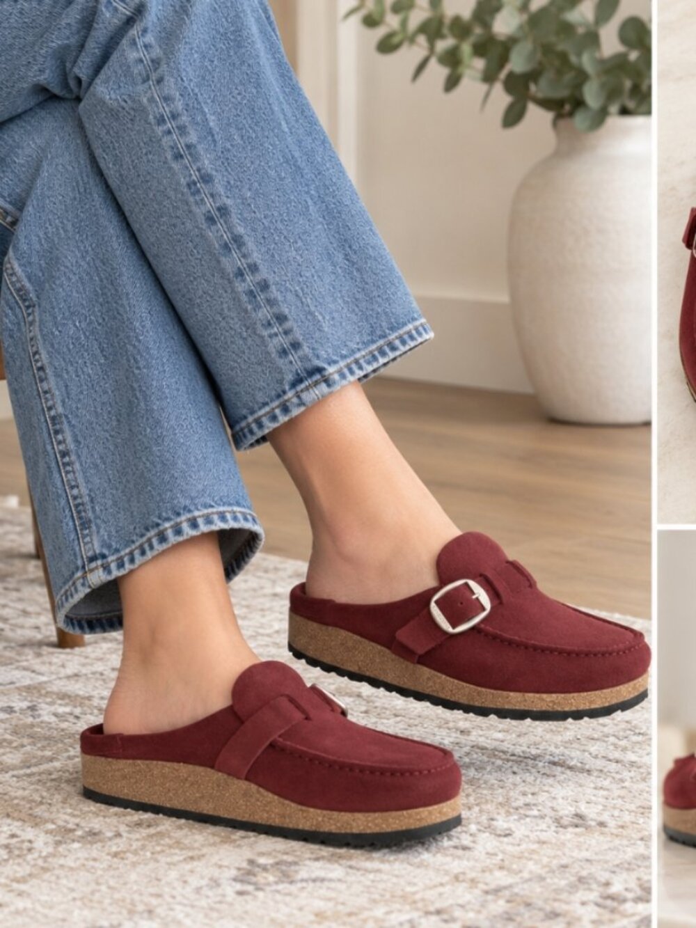 NEW BIRKENSTOCK women's buckley suede leather sandal in maroon